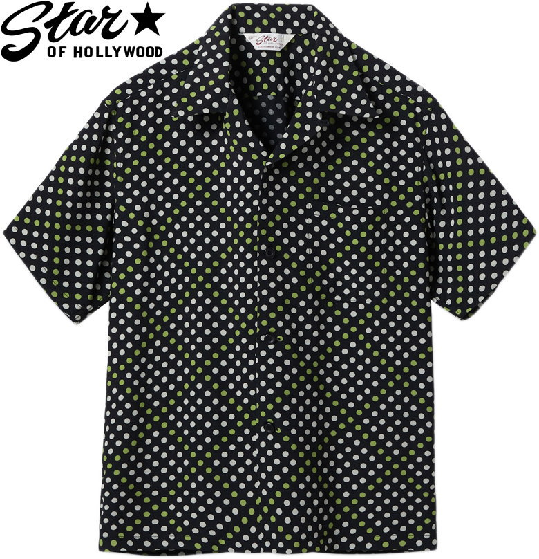 STAR OF HOLLYWOOD/スターオブハリウッド HIGH DENSITY RAYON OPEN SHIRT &ldquo;POLKA DOT&rdquo; ポルカドット、レーヨン半袖オープンカラーシャツ/スポーツシャツ 119) BLACK(ブラック)/ Lot No. SH39710｜ストリートファッションMIYOSHIYA 16,280円