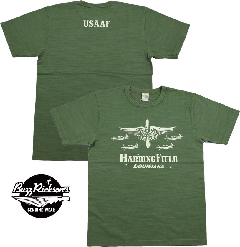 BUZZ RICKSON'S/バズリクソンズ SLUB YARN T-SHIRT USAAF HARDING FIELD スラブヤーン半袖プリント Ｔシャツ/プリントTEE 149) OLIVE(オリーブ)/Lot No. BR79726｜ストリートファッションMIYOSHIYA