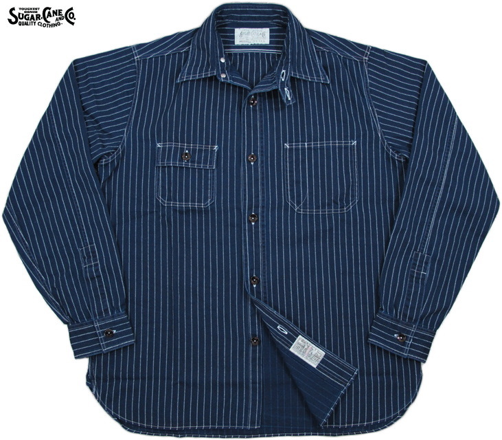 SUGAR CANE/シュガーケーン\u003cBR\u003e FICTION ROMANCE\u003cBR\u003e 8.5薬局衡オンス. WABASH STRIPE WORK SHIRT\u003cBR\u003e フィクション恋愛関係・8.5薬局衡オンス・ウォバッシュストライプ 細工物ティーシャツ\u003cBR\u003e 421A) ONE WASH(ワンウォッシュ)/Lot No. SC25551