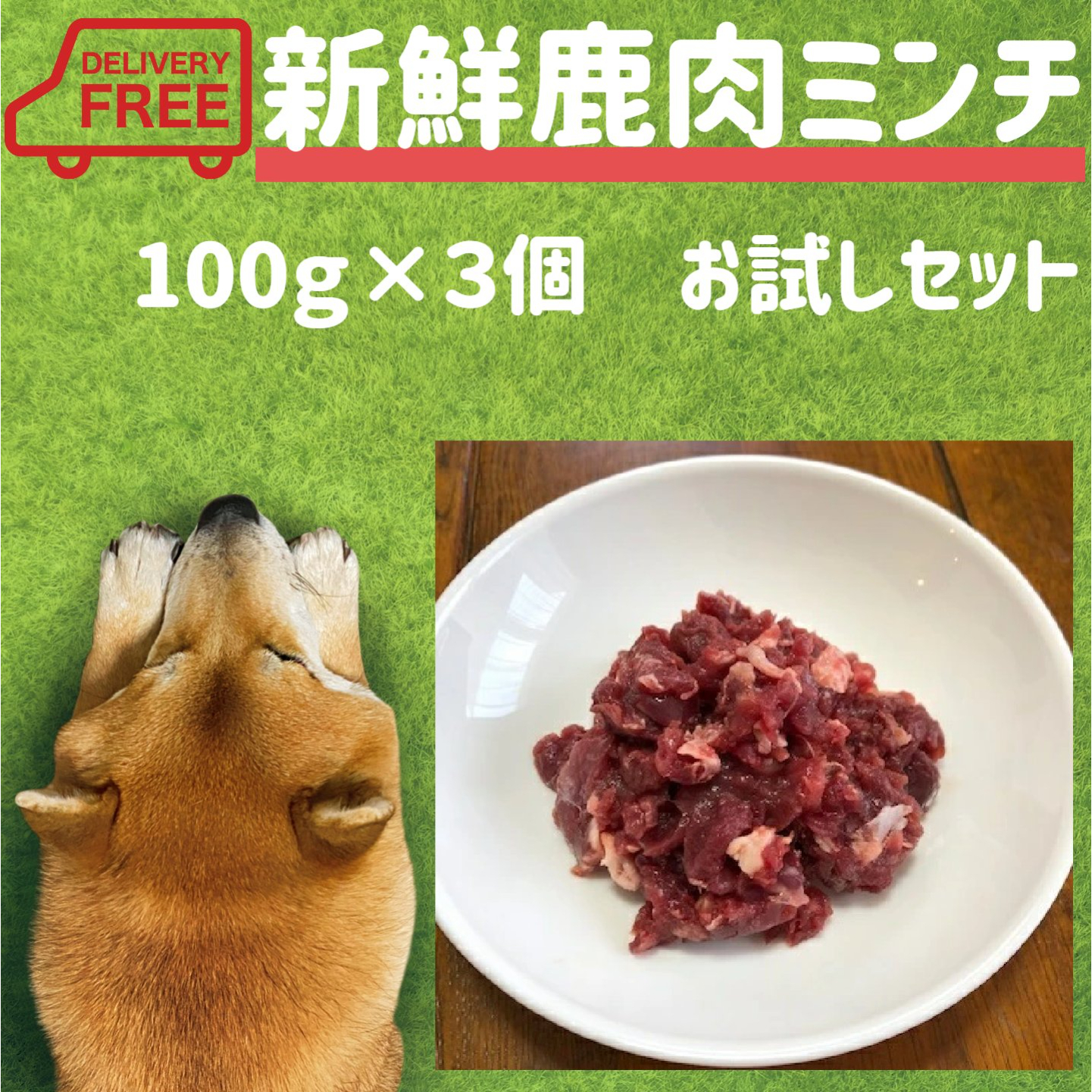 楽天市場 犬 生肉 新鮮鹿肉ミンチ １００ｇ ３個 送料無料 お試し 犬がご飯を食べない 食欲ない わがまま おすすめ 人気 通販 小分け 犬 ごはん 食欲不振 手作り ご飯 国産 小型犬 中型犬 高齢犬 小袋 ペットフード ドッグフード ミユドラ 専門店 鹿 消化 老犬 栄養