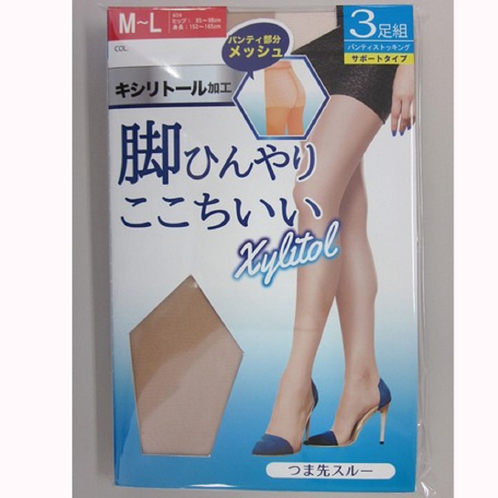 楽天市場 3足組 あす楽 脚ひんやり心地いい パンティ部メッシュ キシリトール加工 サポートパンティストッキング ヒンヤリ ひんやり 接触冷感 つま先スルー サンダル用パンスト 夏用 Dress Suit Miyuki