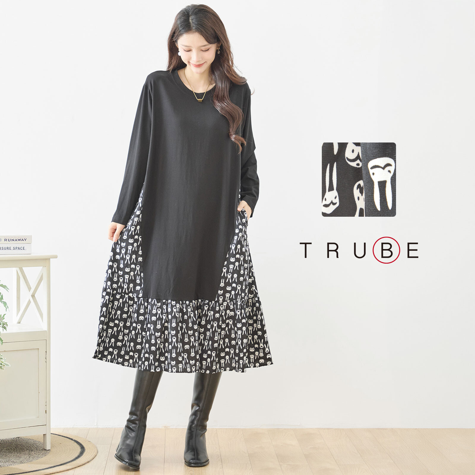 楽天市場】【即日発送】（ TRUBE）【M〜L】裾うさぎ柄ワンピース(N82