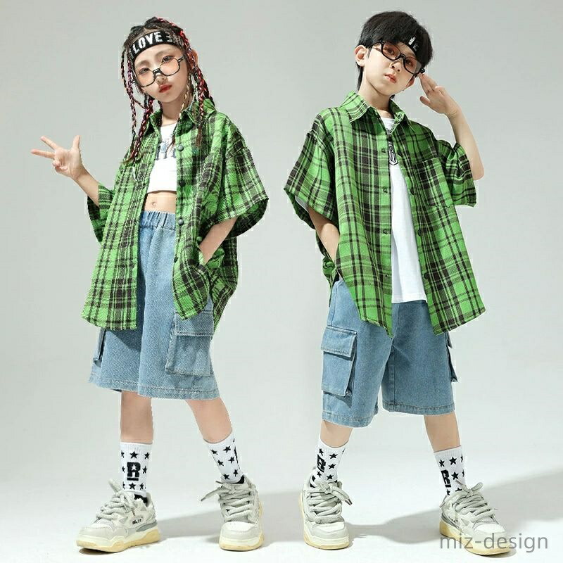 【送料無料】子供向け ヒップホップ ジャズダンス ステージ衣装 夏用 デニムショーツ セット おしゃれ 男女兼用 キッズ ファッション ショー 衣装