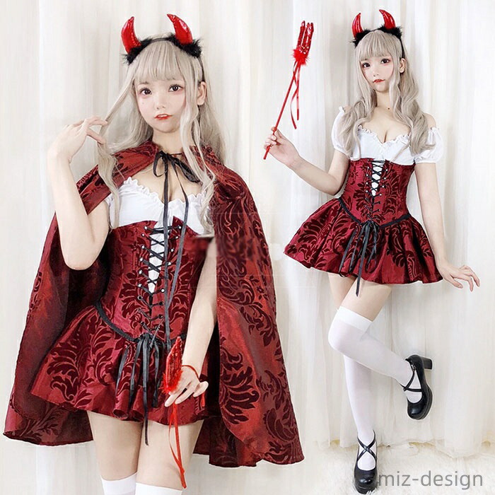 【送料無料】ハロウィン コスプレ 悪魔 仮装 衣装 大人 レディース　ケープ付きワンピース ミニ丈 ウィッチ コスチューム 可愛い ハロウィン仮装 コスプレ衣装 ウィッチ