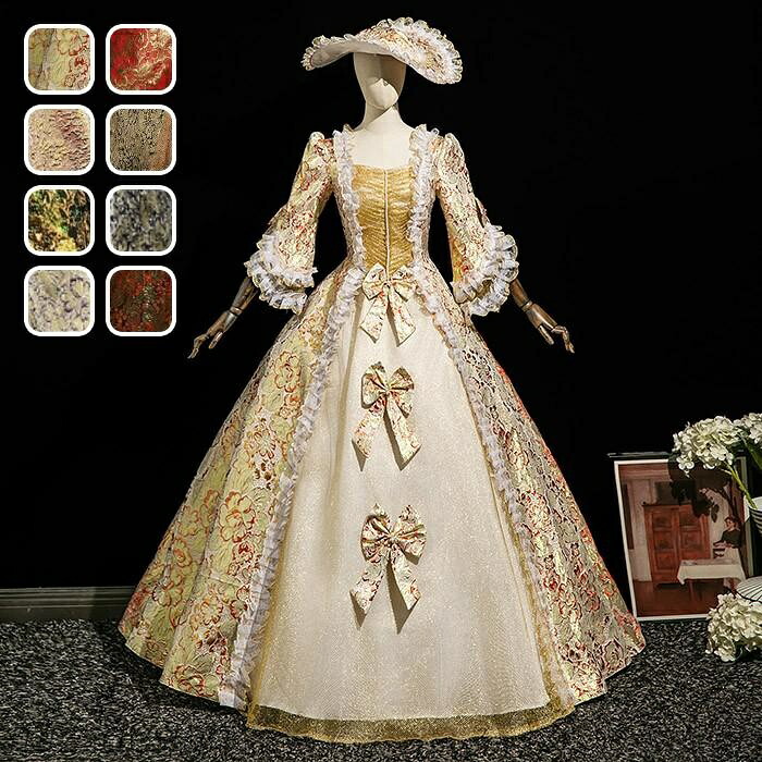 【送料無料】ドレス 油絵風 お姫様 衣装 カラードレス ロング 宮廷 王族服 お嬢様 舞台衣装 復古 ジュリエット ヨーロッパ ステージ衣装