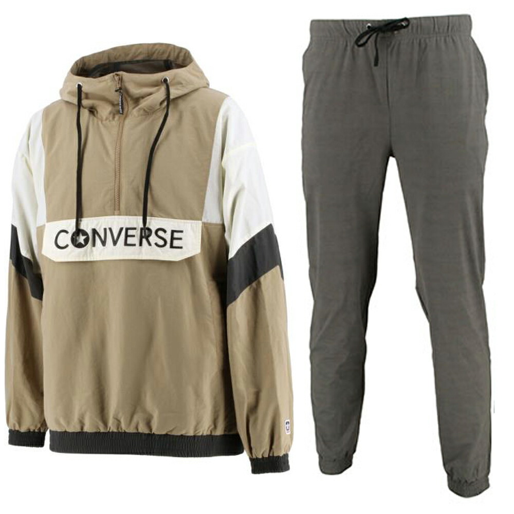 CONVERSE(コンバース)アノラックパーカージョガーパンツ上下セット(CA221581/CA221881)(スポーツ/トレーニング/バスケットボール/バスケ/セットアップ/フードあり/長袖/撥水/男性用/メンズ)