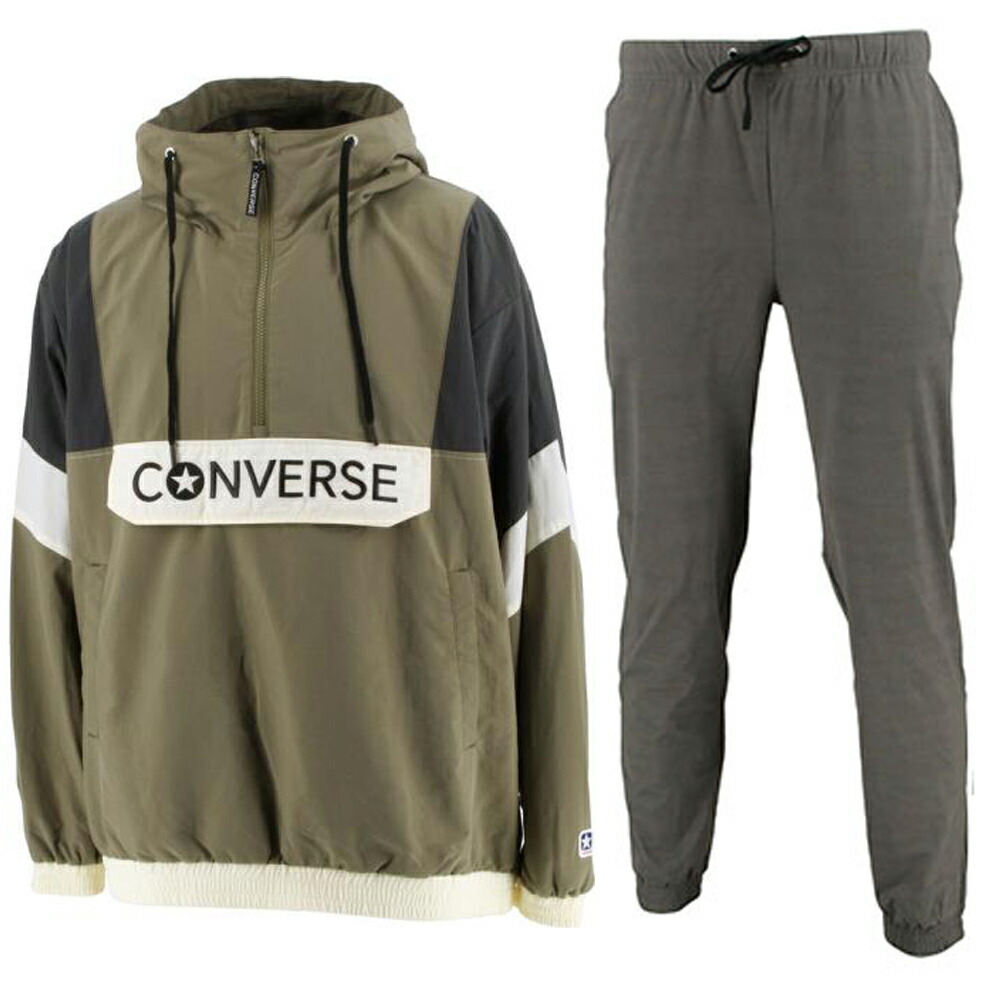 CONVERSE(コンバース)アノラックパーカージョガーパンツ上下セット(CA221581/CA221881)(スポーツ/トレーニング/バスケットボール/バスケ/セットアップ/フードあり/長袖/撥水/男性用/メンズ)