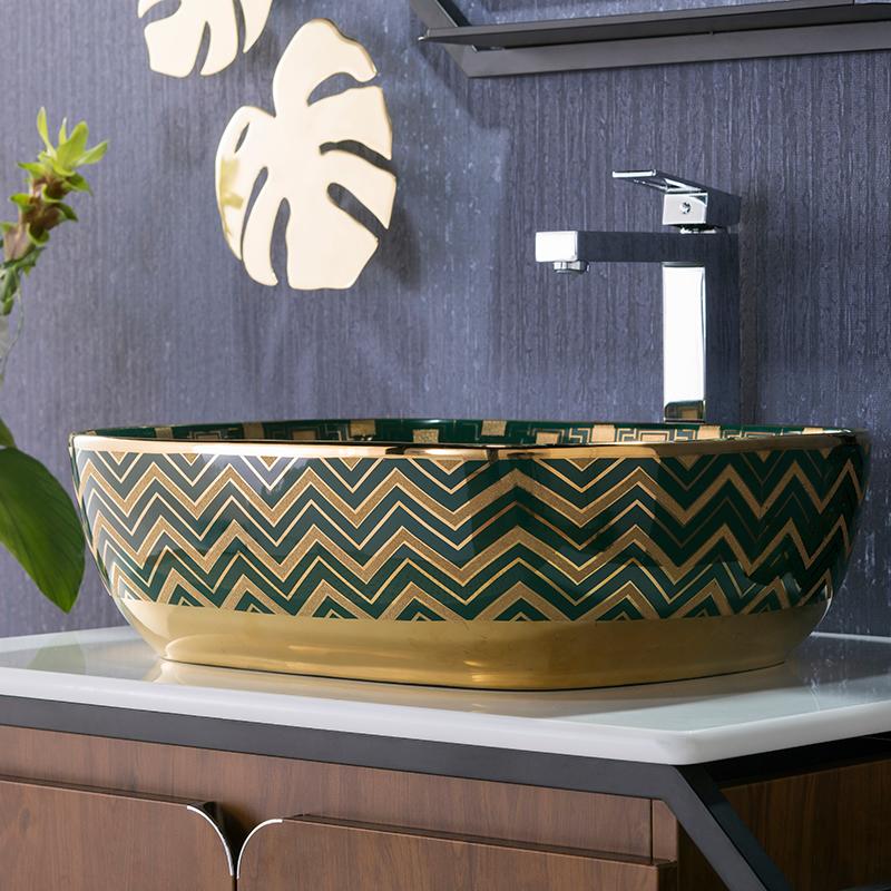 Mizunohana 洗面ボウル B051 エレガントカラー 陶磁器 ゴージャス グリーン ゴールド おしゃれ インテリア 幅485mm 奥行395mm 高さ145mm 洗面ボウルのみ Alternativesolutionsusa Net