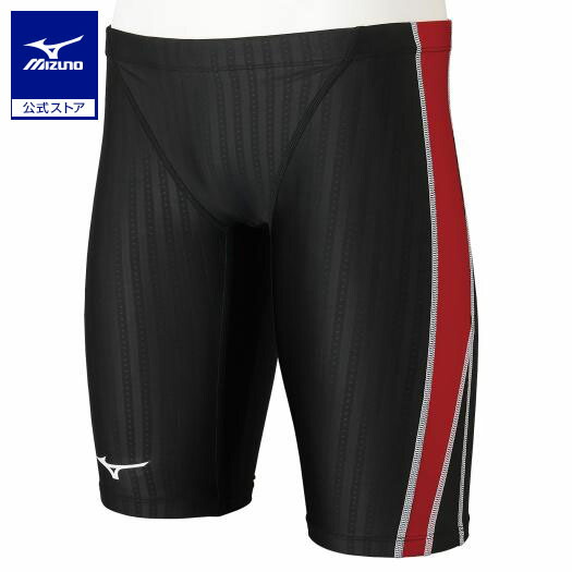ミズノ　メンズ競泳用 ハーフスパッツ ブラック×レッド L ミズノ メンズ競泳用 ハーフスパッツ ブラック×レッド L