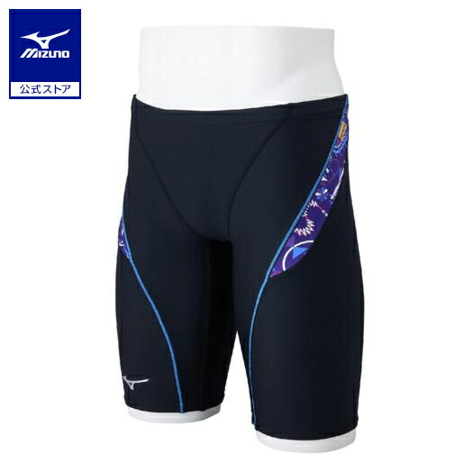 ミズノ公式 競泳練習用ハーフスパッツ ジュニア ブラック×バイオレット