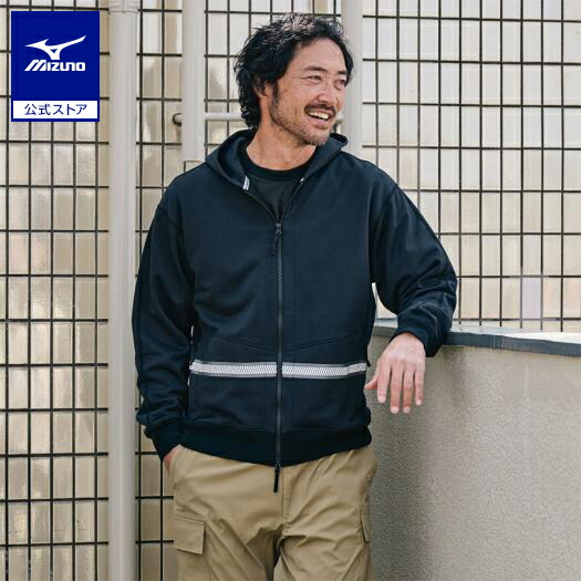 ミズノ公式 ワークウエア 作業着 作業服 長袖 ジップアップフーディスウェット ワーキング ユニセックス 男女兼用 春夏用 おしゃれ かっこいい ブラック