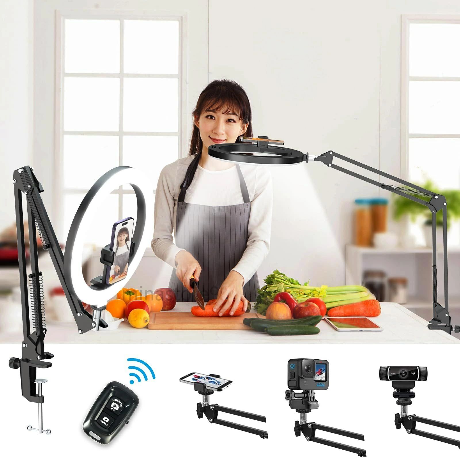 照明 10インチ 撮影用ライト3色モード10段調光 スマホスタンド 楽天