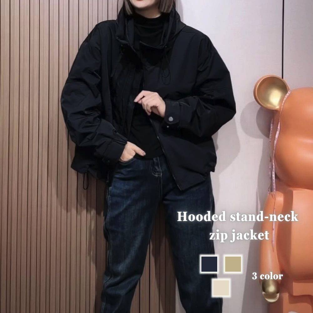 ウター コーデ 中綿 かっこいい 丈 秋 ブランド 冬 ジャンパー フード付きスタンドネックジップジャケット レディース ブルゾン