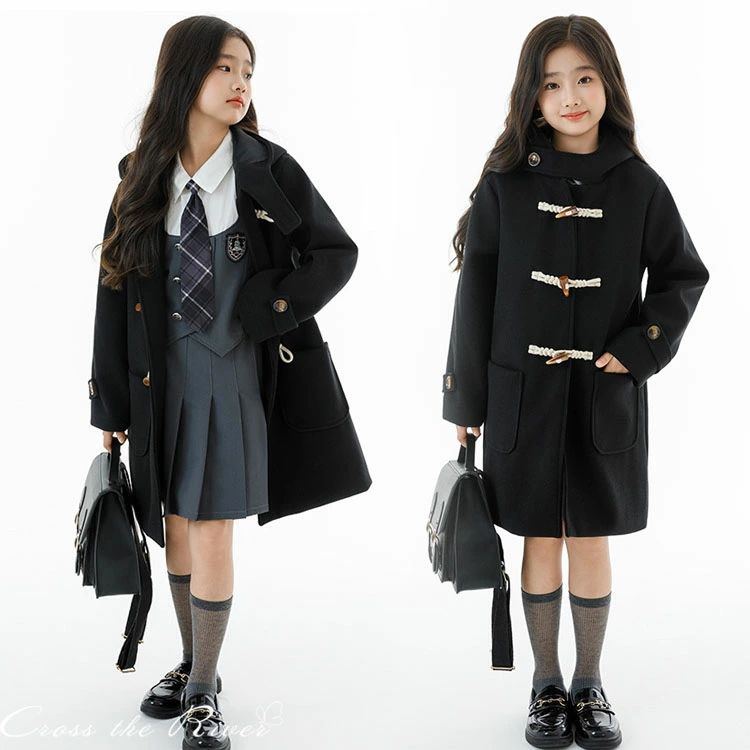 キッズ 中綿 150 コート ブラック スクールコート 女子 ダッフルコート 小学校女子 女の子 160 卒業式 ジュニア あったか コート