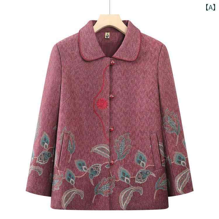 使い 秋冬春 ポケット付き 花柄 ゆったり 大きいサイズ キルティングコート ウール混 女性用 ミセス ママ 婦人 シニア アウター