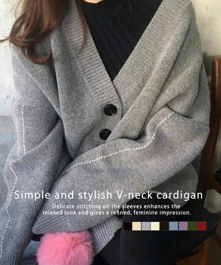 長袖 カーディガン 羽織り 体型カバー ゆったり トップス 中厚手 vネックカーデ 韓国風 ドロップショルダー レディース