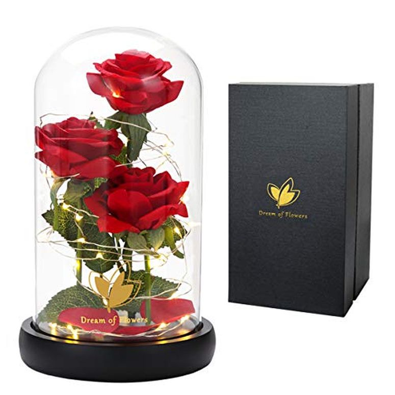 ガラスドーム 花 バラ ローズ Valentines Women Gifts, Valentine's Day Rose Gift for Her, Beauty and The Beast Rose Flowers, Anniversary Rose Gift Artificial Flower Light up Rose, Rose in Glass Dome, Enchanted Flo 【並行輸入品】｜MJ-MARKET