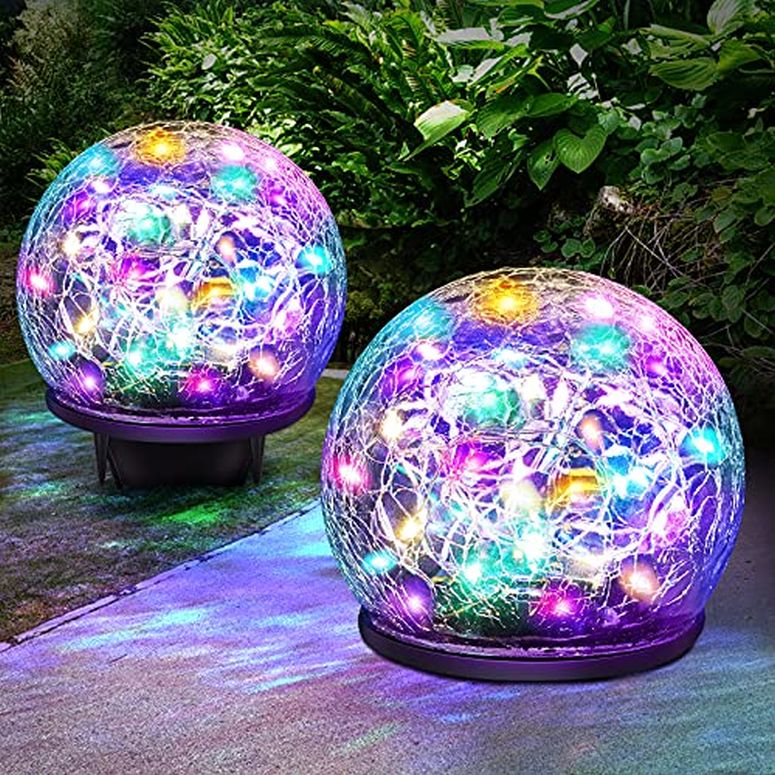 LEDソーラーライト ソーラーパワー ガーデンライト Keevvon 2 Pack Garden Solar Lights Outdoor Decorative, Colored Cracked Glass Solar Globe Lights, Upgraded Waterproof Multicolor LED Ball Lights for Yard Pathway Patio Lawn Outside Dec 【並行輸入品】