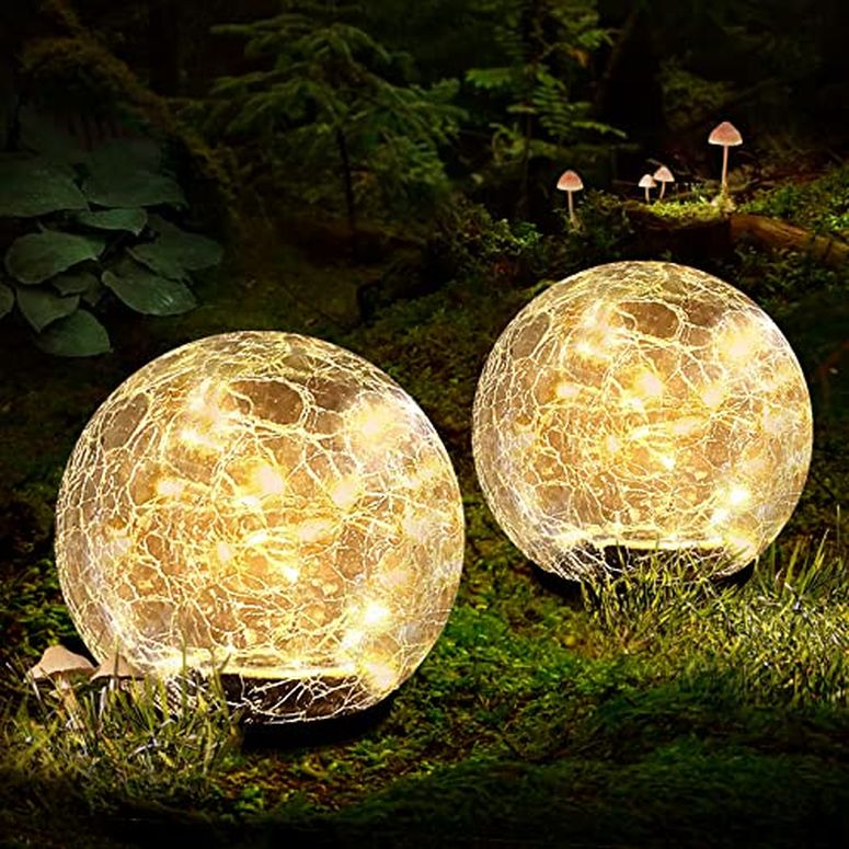 LEDソーラーライト ソーラーパワー ガーデンライト Solar Ball Lights Outdoor, 2 Pack 60 LED 4.7inch Crack Glass Globe Garden Solar Lights Warm White, Waterproof Solar Power Ground Lights for Path, Yard, Patio, Lawm, Outdoor Decoration 【並行輸入品】|MJ-MARKET