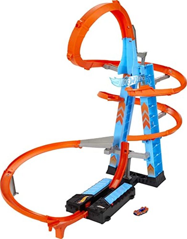 ホットウィール モンスタートラック ダウンヒルレース プレイセット Hot Wheels Sky Crash Tower Track Set, 2.5+ ft High with Motorized Booster, Orange Track & 1 Hot Wheels Vehicle, Race Multiple Cars [Amazon Exclusive] 【並行輸入品】
