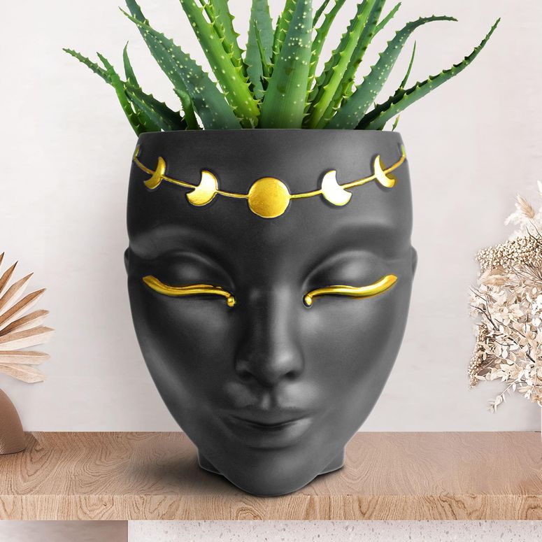 かわいい ユニーク 面白い 癒し プランター 植木鉢 鉢 Bossa Linda Head Planter - Indoor & Outdoor Home Decor Gifts for Plant Lovers - for Flat Surface or Wall Mount - Unique Face Planter for Flowers, Succulents, & More (7 inch, Luna D 【並行輸入品】