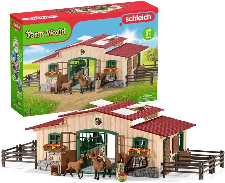 シュライヒ 動物 恐竜 おもちゃ Schleich Horse Barn and Stable Playset - Award-Winning Riding Center 96 Piece Set, 2 Pony Toys, Rider Figurine, and Farm Accessories, for Girls and Boys 3 Years Old and Above 【並行輸入品】