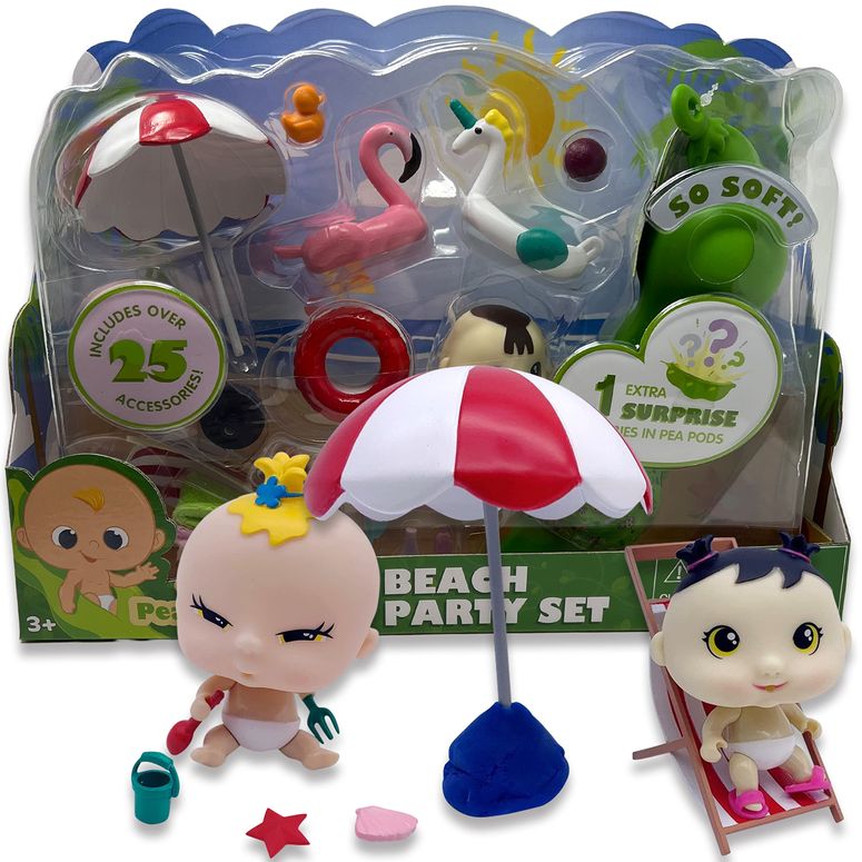 ピーポッドベビー 人形 フィギュア おもちゃ Playful Minds Pea Pod Babies - Beach Party Set - Over 30 Pieces Including Two Mini Collectible Dolls - Easter Basket Gift Set 【並行輸入品】