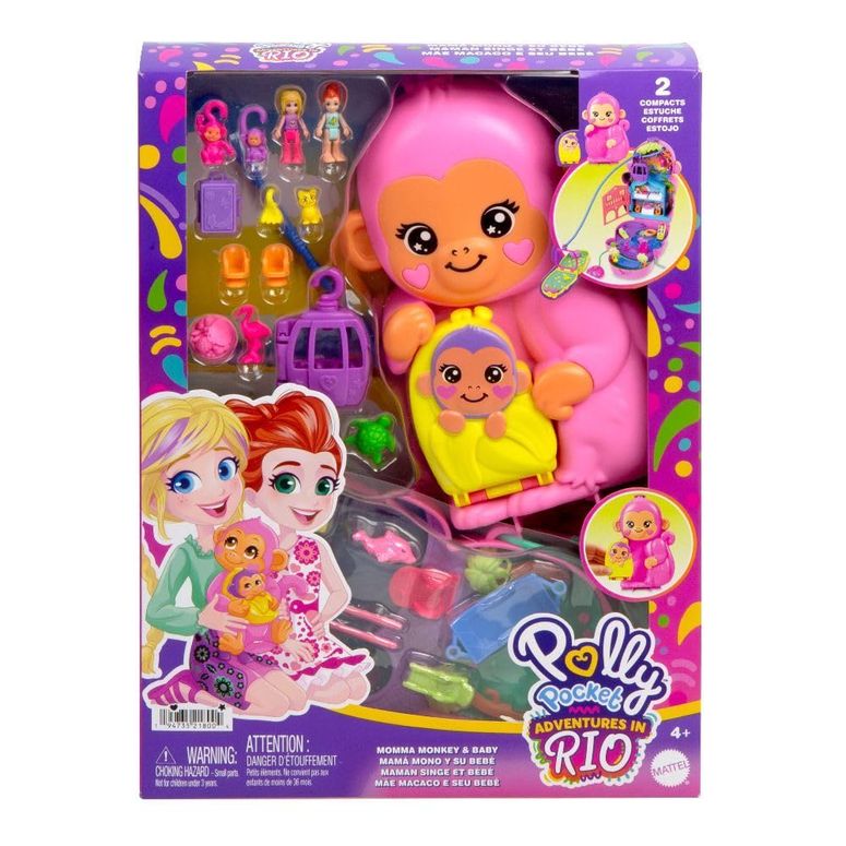 ポーリーポケット 人形 フィギュア おもちゃ Polly Pocket Dolls & Playset with Pets & 13 Accessories, 2-in-1 Momma Monkey & Baby Wearable Purse & Animal Toy 【並行輸入品】