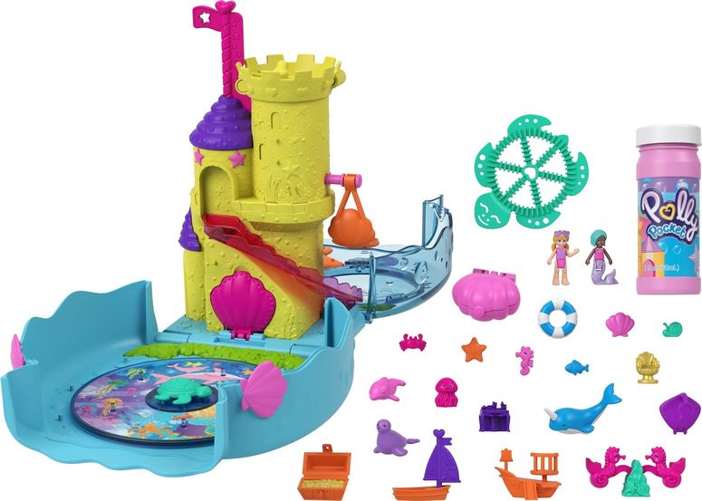 ポーリーポケット 人形 フィギュア おもちゃ Polly Pocket Bubble Aquarium Playset with Polly & Mermaid Micro Dolls, 2 Bubble-Making Features, Bubble Solution & 18 Accessories, Pop & Swap Pieces 【並行輸入品】