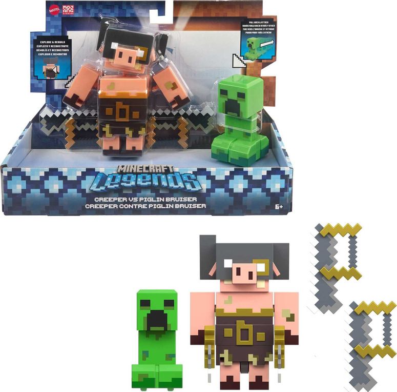 マイクラ おもちゃ クリーパー Mattel Minecraft Legends Action Figure 2-Pack, Creeper vs Piglin Bruiser Set, Attack & React Collectible Toys, 3.25-inch Scale 【並行輸入品】|MJ-MARKET
