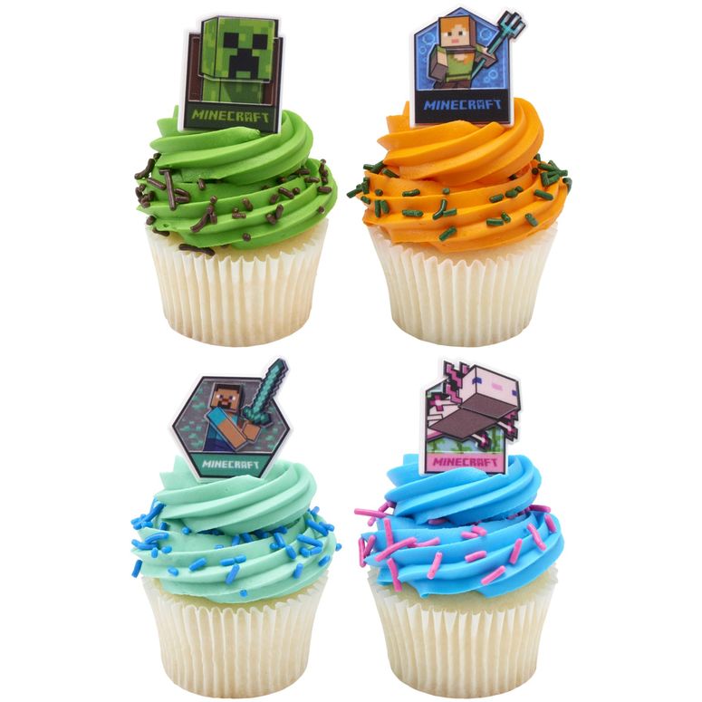 マイクラ おもちゃ クリーパー DecoPac Minecraft Lush Finds Rings, Cupcake Decorations Featuring Creeper, Alex, Steve and Axolotl! Multicolored 3D Food Safe Cake Toppers ? 24 Pack 【並行輸入品】