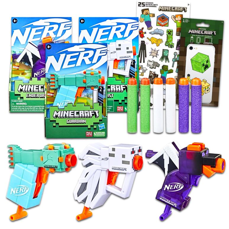 マイクラ おもちゃ ender dragon Nerf Minecraft Blasters for Kids - Bundle with 3 Minecraft Nerf Blasters Featuring Ender Dragon, Guardian, and Ghast Plus Stickers, More | Minecraft Outdoor Toys for Boys 【並行輸入品】