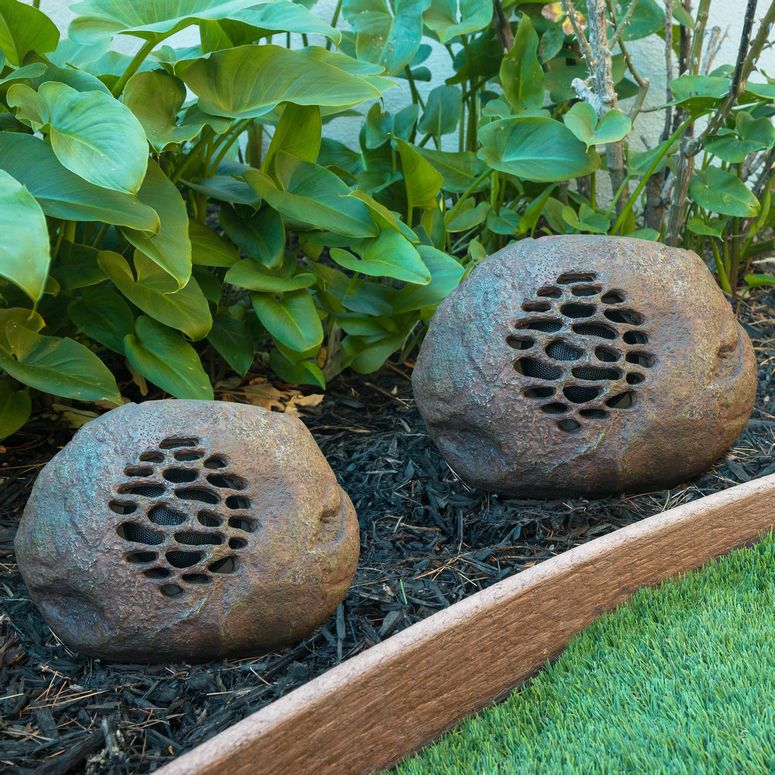 ガーデン インテリア 置物 ライト 噴水 Alpine Corporation Waterproof Bluetooth Solar-Powered Outdoor Wireless Rock Speaker ? Set of 2 【並行輸入品】