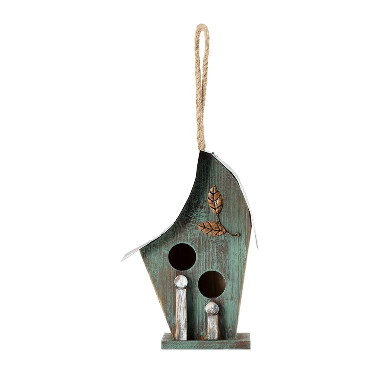 ガーデン インテリア 置物 ライト 噴水 Alpine Corporation 12" Tall Outdoor Hanging Wooden Birdhouse, Turquoise 【並行輸入品】｜MJ-MARKET