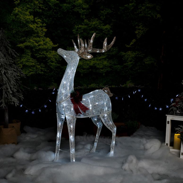 苑地 室内装飾 飾りつけ 点火装置 吹き上げ Alpine Corporation 50\" H Mesh Holiday Reindeer Lawn Decoration with Cool White Lights 【並行輸入品】"