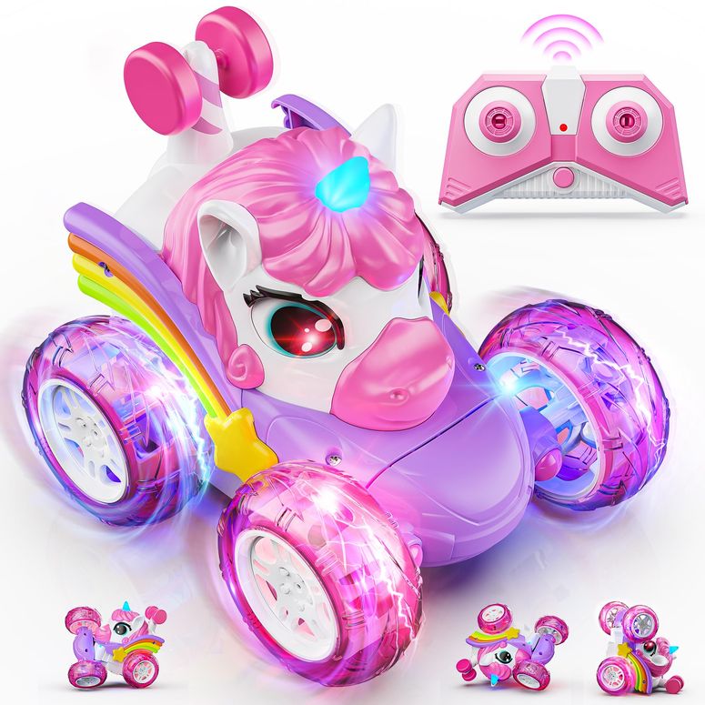 リモコン カー ギフト RC おもちゃ 恐竜 Carsky Remote Control Car RC Stunt Cars for Girl 360°Stunt Rotation 4WD Remote Cars for Kids 3-6 Double Sided RC Car with LED Lights,2.4GHz Electric Toy Car,Birthday Gift for 3 4 5 6 Year Old 【並行輸入品】