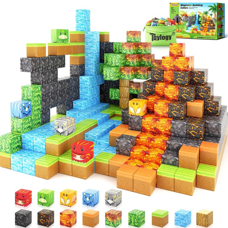 マインクラフト マイクラ Dinosaur Toys Magnetic Blocks-Build Mine Magnet World Volcano Edition Kids Toys for 3+ Year Old Boys and Girls Building Blocks Toddler Toys Games Through Jurassic Learning Sensory Toys Gifts 【並行輸入品】