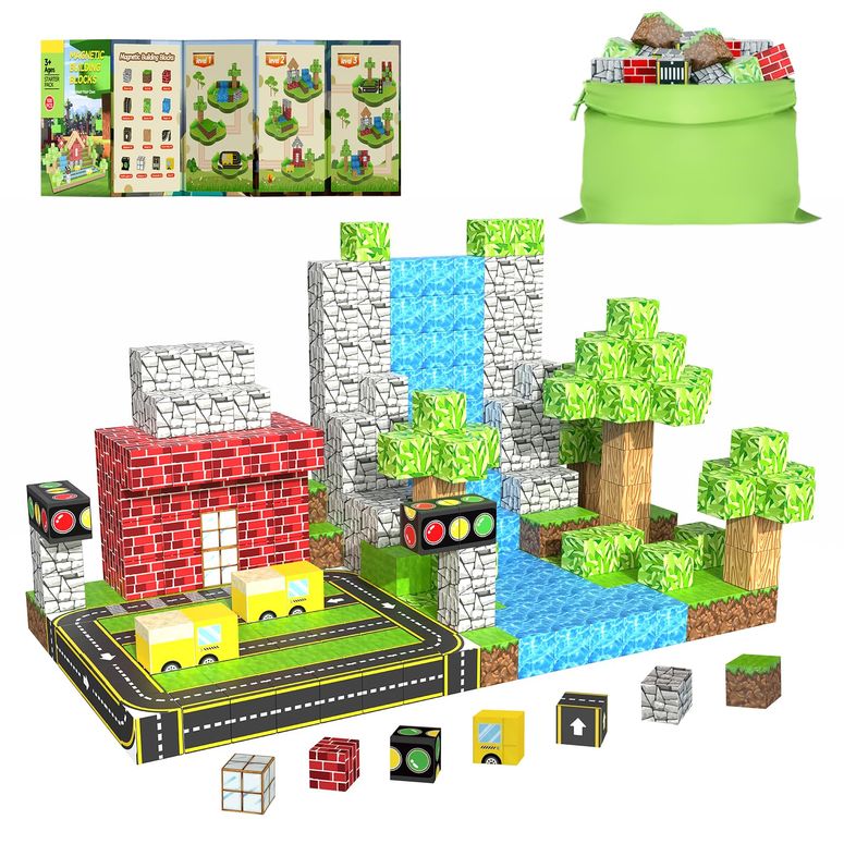 マインクラフト マイクラ WSHIMIN 100PCS Magnetic Building Blocks for Kids Ages 4-8,Magnet STEM Sensory Toys- Build Mine World Set,Tiles Road Track,Christmas Birthday Gifts Toy 【並行輸入品】｜MJ-MARKET