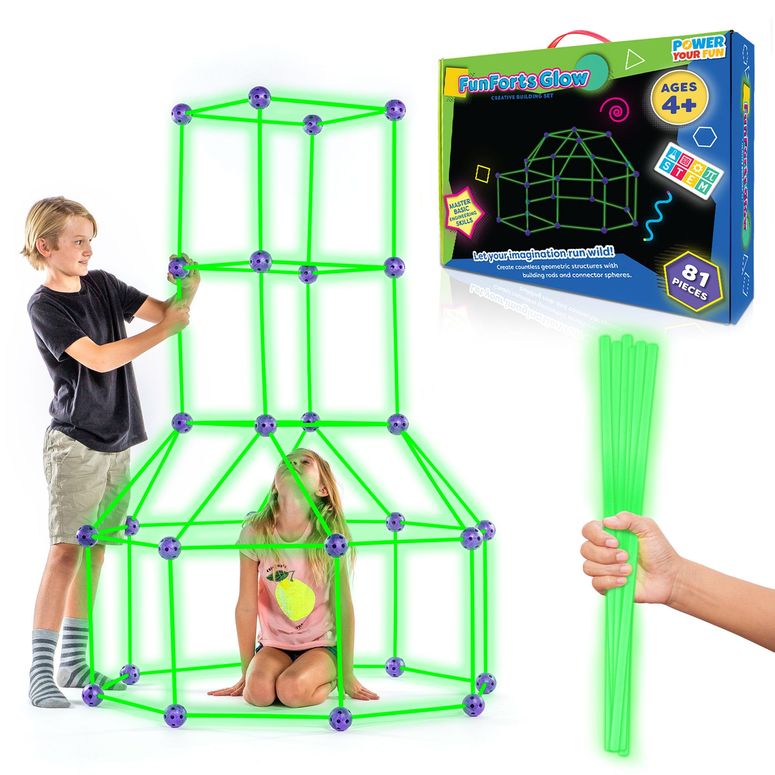 マインクラフト マイクラ Fun Forts Glow Fort Building Kit for Kids - 81 Pack Glow in The Dark STEM Building Toys Indoor Outdoor Play Tent for Kids Construction Toys with 53 Rods and 28 Spheres 【並行輸入品】