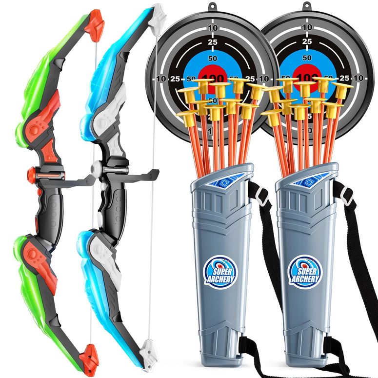 マインクラフト マイクラ TEMI 2 Pack Set Kids Archery Bow Arrow Toy Set Outdoor Hunting Play with 2 Bow 20 Suction Cup Arrows 2 Target & 2 Quiver, LED Light Up Function Toy, Outdoor Toys for Kids, Boys & Girls Ages 3-12 【並行輸入品】