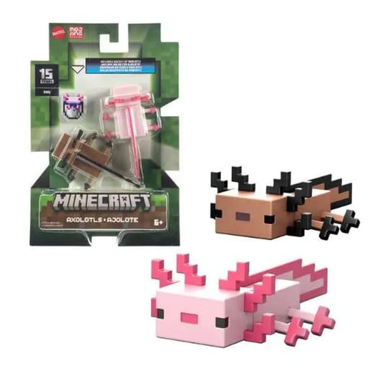 マイクラ おもちゃ クリーパー Minecraft 15 Years Axolotls Action Figures, Includes Bucket of Axolotl 【並行輸入品】