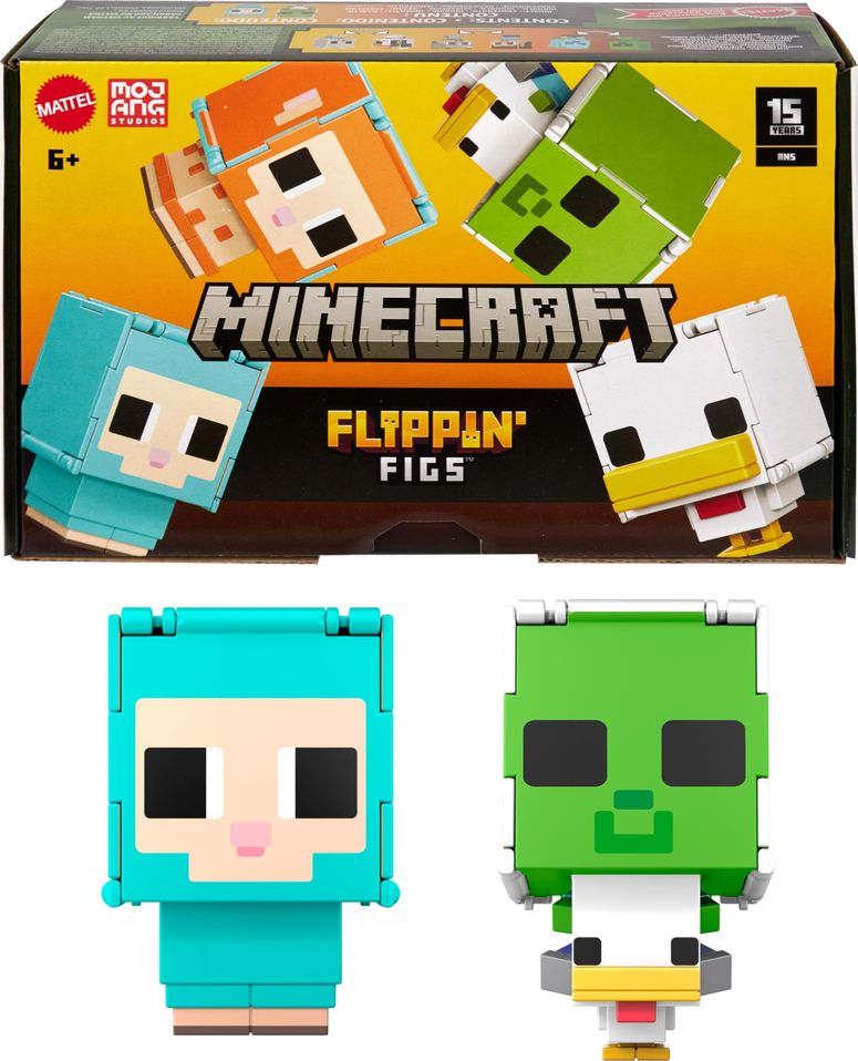 マイクラ おもちゃ ender dragon Mattel Minecraft Flippin’ Figs 2-Pack Action Figures, Set with Sheep & Chicken with 2-in-1 Fidget Play, 3.75-inch Scale, Large Heads & Pixelated Design 【並行輸入品】