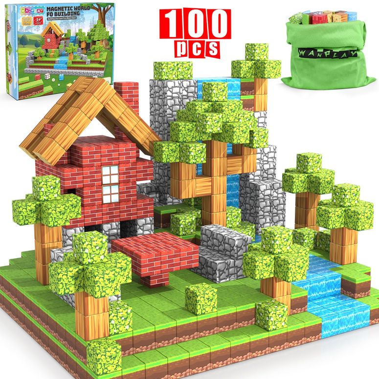マイクラ おもちゃ ender dragon Wanplay Magnetic Blocks, 100PCS Magnetic Building Blocks for Kids, Build Mine Magnet World Set STEM Montessori Sensory Cubes for Toddlers, Magnetic Birthday Gift Toys for Aged 3-12 Boys & Girls 【並行輸入品】|MJ-MARKET