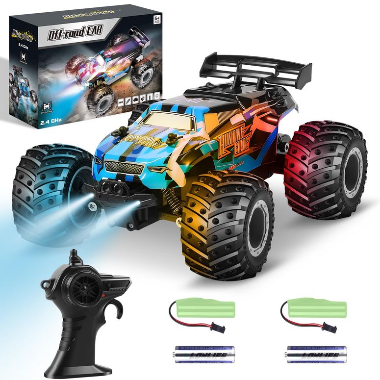 遠隔操作 鉄道車両 差し上げ物 RC 手あそび 車 HENEROAR Remote Control Car, Remote Control Truck, 2.4Ghz All Terrain Off-Road Monster Truck, 20 KM/H Rc Cars with LED Bodylight and 2 Rechargeable Batteries Toys for Boys Age 4-7 8-12 【並行輸入品】