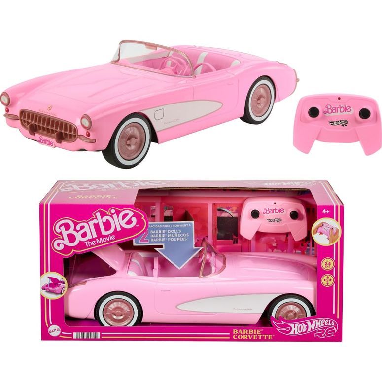 遠隔操作 鉄道車両 差し上げ物 RC 遊び道具 車 Hot Wheels Barbie RC Corvette from Barbie The Movie, Full-Function Remote-Control Toy Car Holds 2 Barbie Dolls 【並行輸入品】