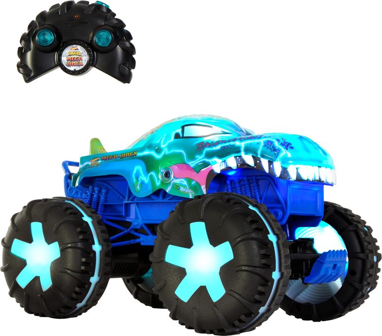 遠隔操作 鉄道車両 差し上げ物 RC 遊び道具 車 Hot Wheels Toy Truck Monster Trucks RC, Oversized Remote-Control Mega-Wrex Alive インチ 1:15 Scale, 3 Modes of Play with Interactive Lights \u0026 Sounds 【並行輸入品】
