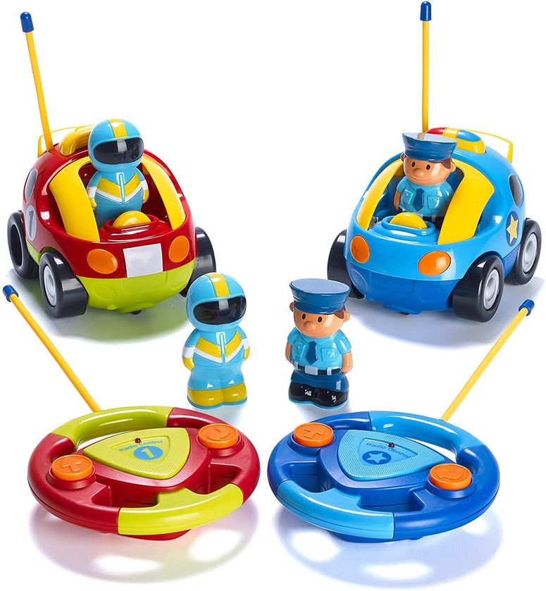遠隔操作 鉄道車両 差し上げ物 RC 遊び道具 車 PREXTEX 2 Pack Cartoon Remote Control Cars - Police Car and Race Car for Toddlers - RC Cars for Kids with Different Frequencies - Easy Remote Control Toy for Boys and Girls - Toddler Gifts 18+ Mo 【並行輸入品】