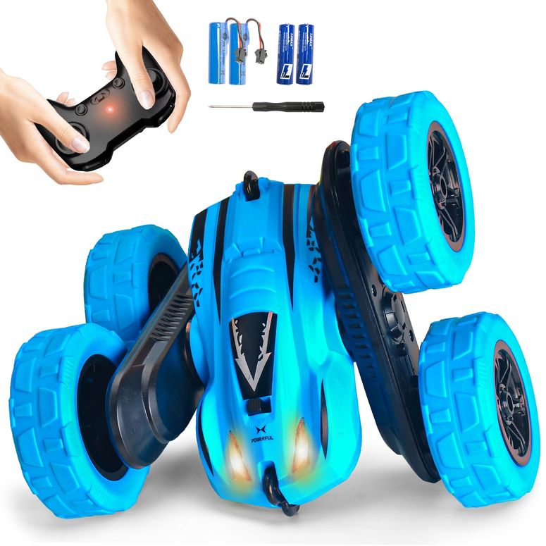 遠隔操作 鉄道車両 差し上げ物 RC 手あそび 車 RacingFun Remote Control Car,Fast RC Cars,2.4Ghz Double Sided 360° Rotating RC Stunt Cars with Headlights,All Terrain Rechargeable Car Toys for Boys Ages 5-7 8-12,Birthday Gifts for Kids Blue 【並行輸入品】
