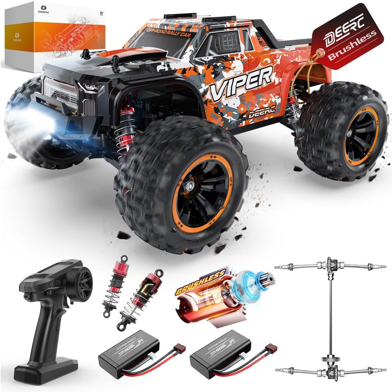 遠隔操作 鉄道車両 差し上げ物 RC 手あそび 車 DEERC H16R Brushless Fast RC Cars,1:16 52KM/H High Speed Remote Control Car,4X4 All Terrains RC Monster Truck,Waterproof Off-Road Hobby Electric Vehicle Car Gift for Adults Boys,2 Li-ion Batterie 【並行輸入品】