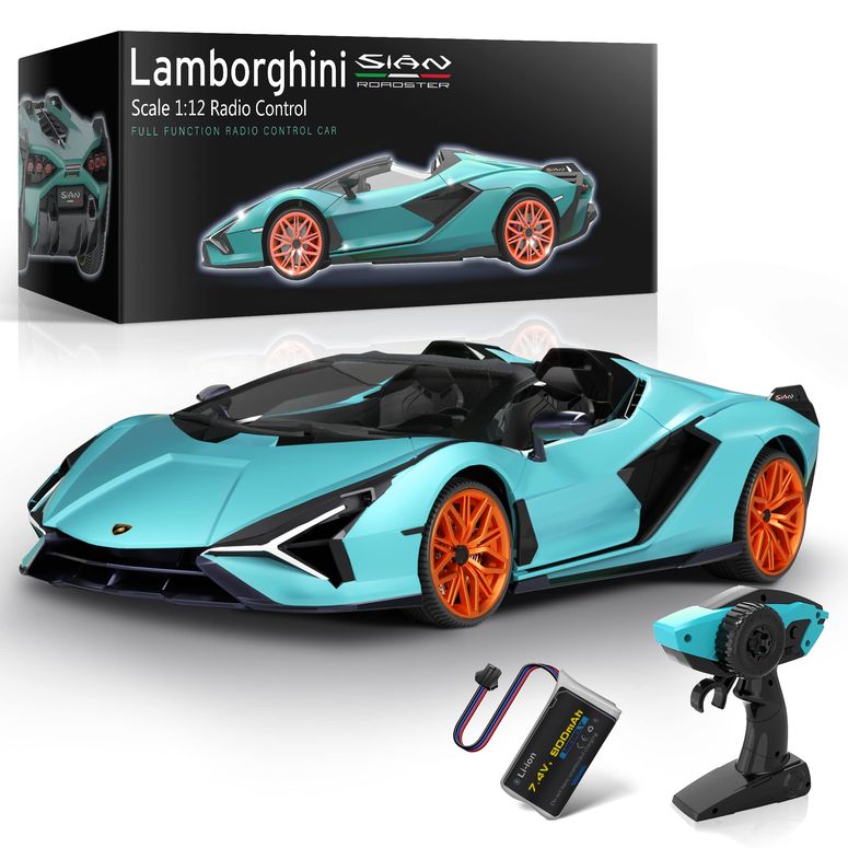 リモコン カー ギフト RC おもちゃ 車 MIEBELY Lamborghini Remote Control Car, 1:12 Scale Lambo Toy Car 7.4V 900mAh Officially Licensed 12Km/h Fast Rc Cars with Led Light 2.4Ghz Model Car for Adults Boys Girls Birthday Ideas Gift - Bl 【並行輸入品】